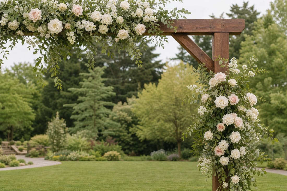 Exemple : arche de cérémonie laïque décorée de fleurs