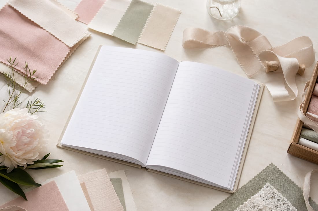 Exemple : carnet et échantillons de décoration mariage