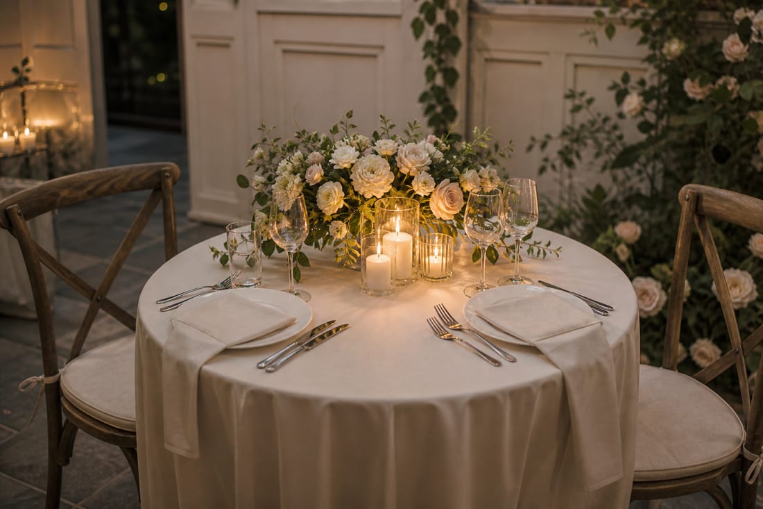 Exemple : petite table intime dressée pour mariage