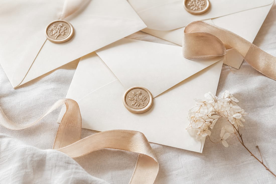 Exemple : papeterie de mariage en flat lay, texte illisible